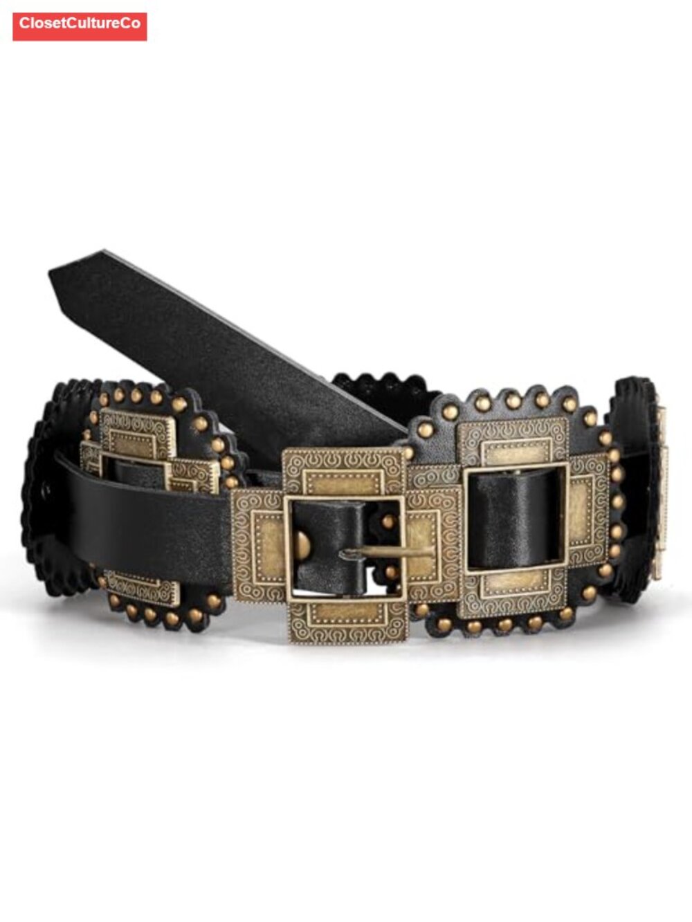 Western Concho Leather Belt Chunky Cowgirl Boho for Dresses